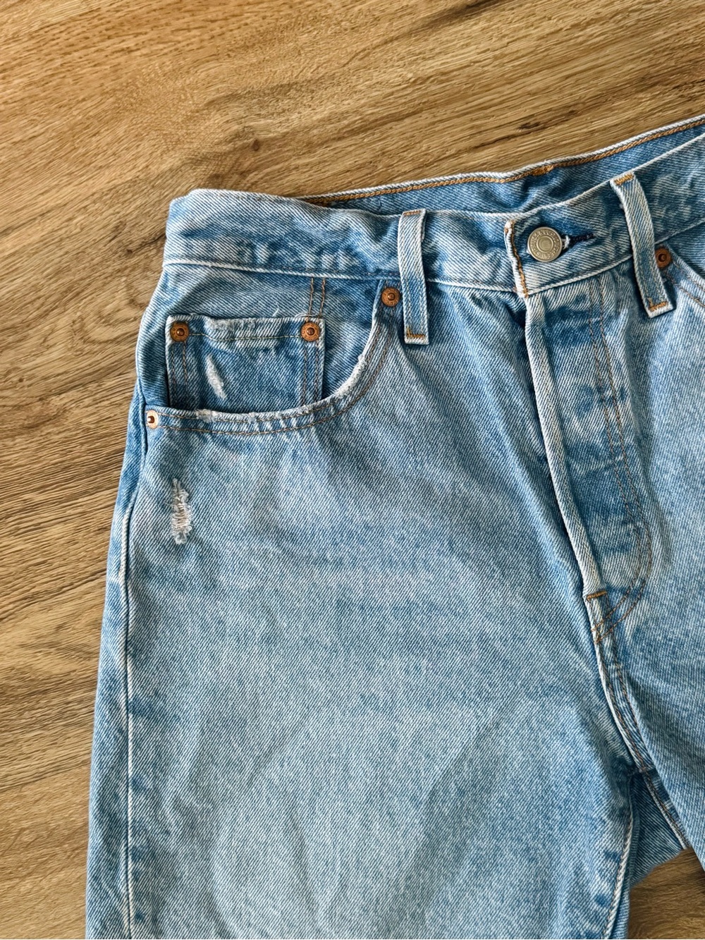 Levi's Light Blue Distressed Denim Shorts - Picture 3 of 8